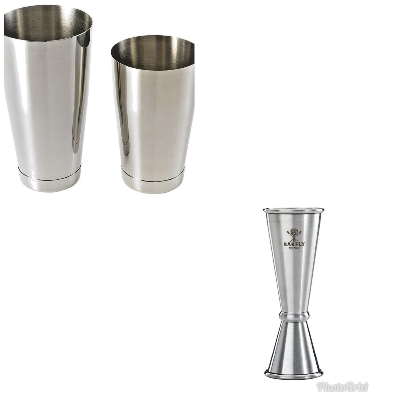 3pc BAR WEIGHTED COCKTAIL SHAKER Stainless Steel BARFLY Mixing & Jigger Set NEW