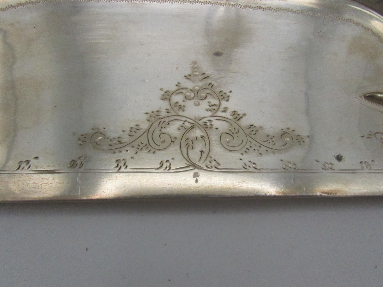 Antique Silver-Plate Crumb Catcher Butler Scoop w Carved Mother of Pearl Handle