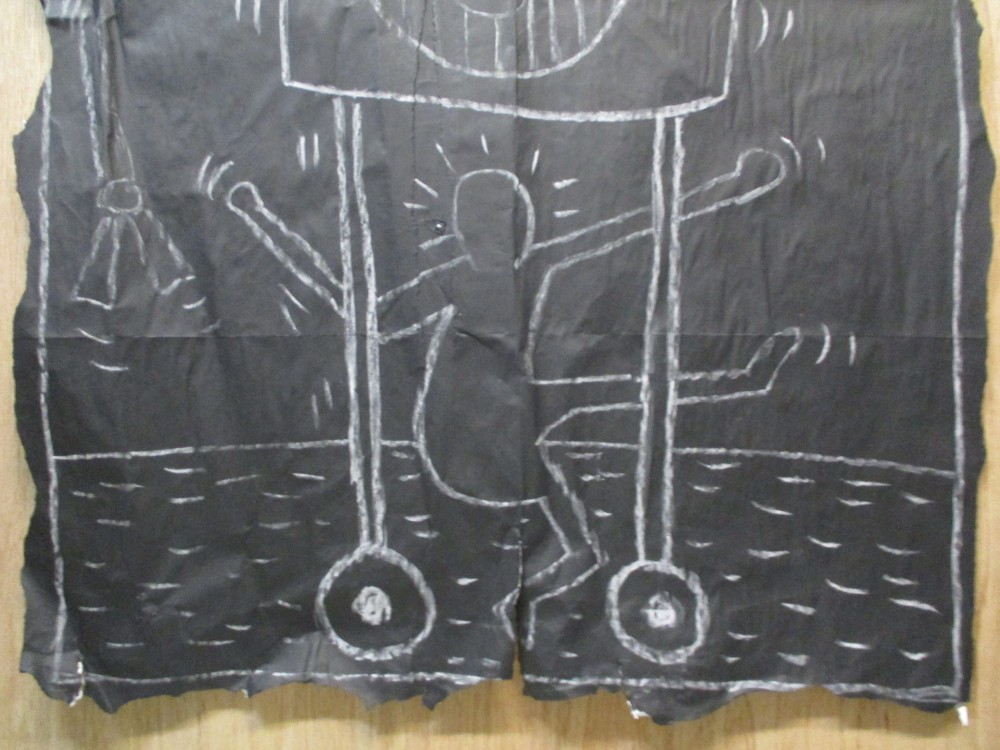 SUBWAY DRAWING chalk on black paper rolly robot dancing guy Pop Art KEITH HARING