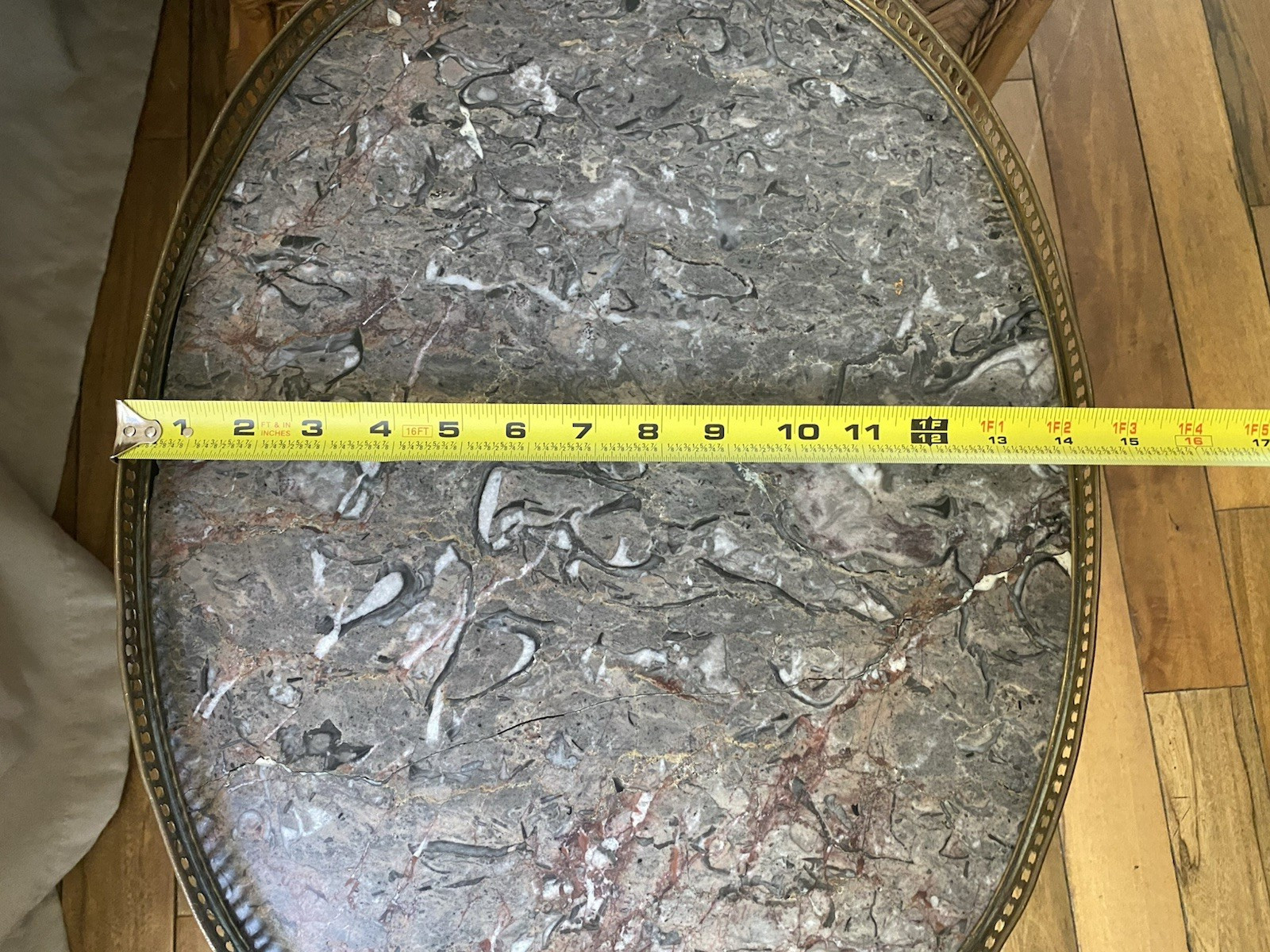 FRENCH Louis XVI Style Small Bouillotte Marble Top And Brass Edge Side Table