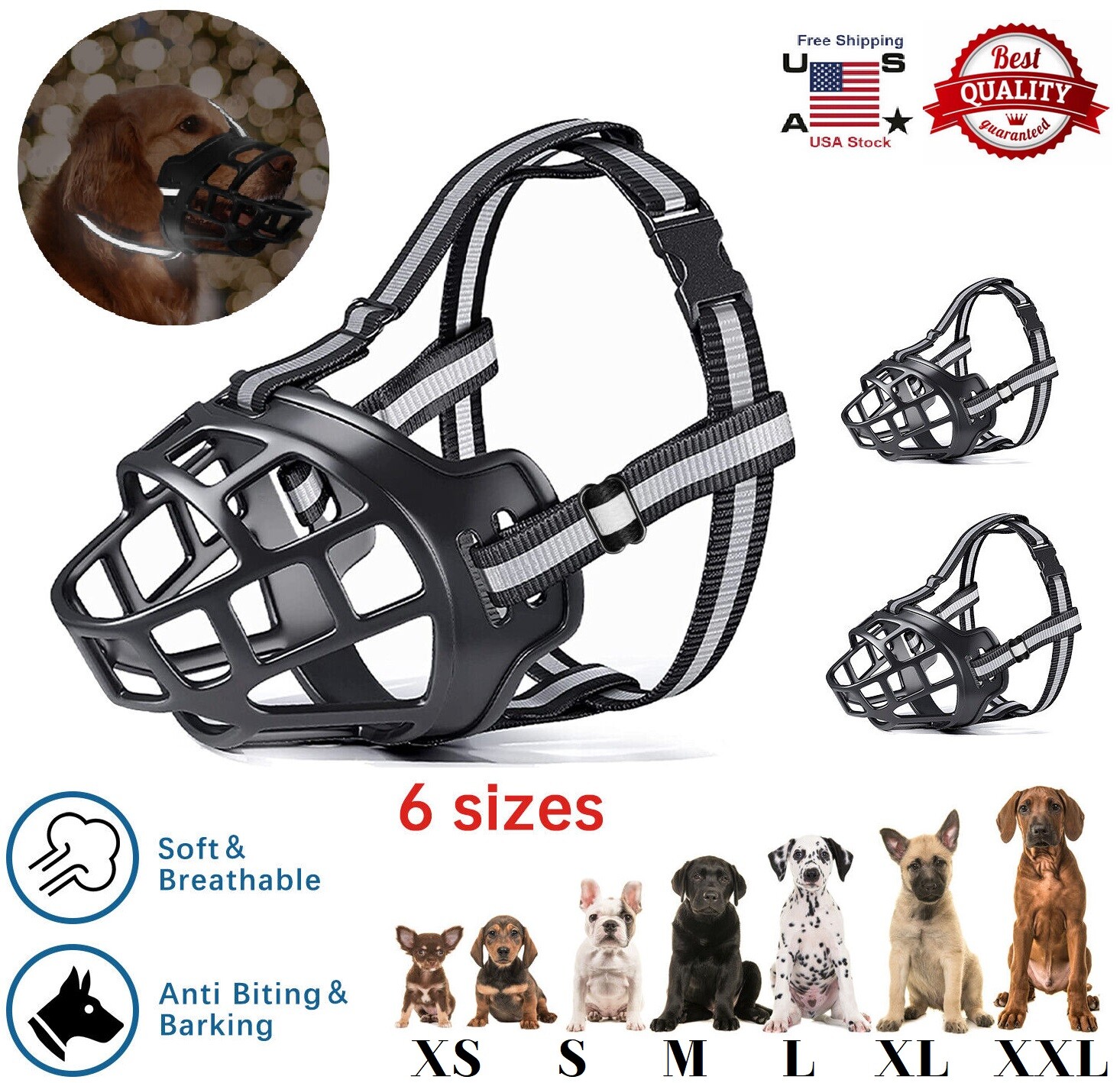 Dog Muzzle Pet Adjustable Breathable Soft Barking Silicone Anti Bite Mouth Mask