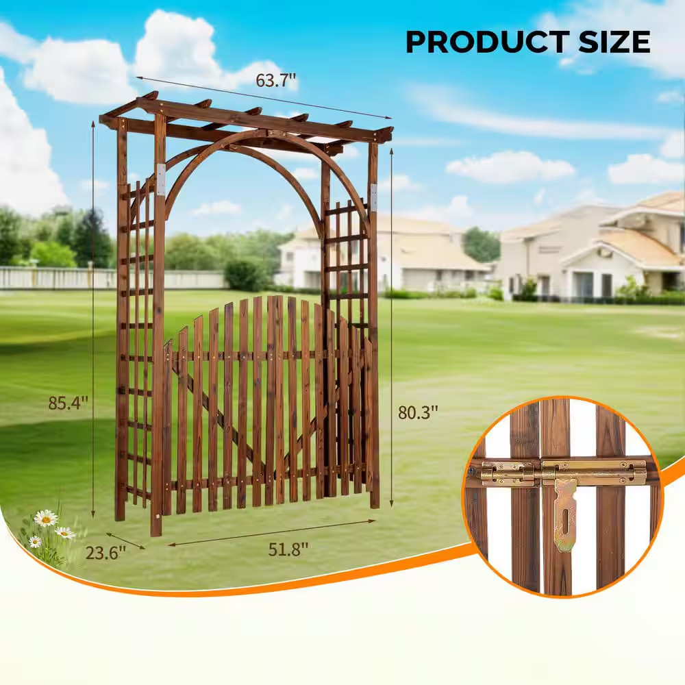 85 In. X 63 In. Tan Wood Garden Arbor with Door