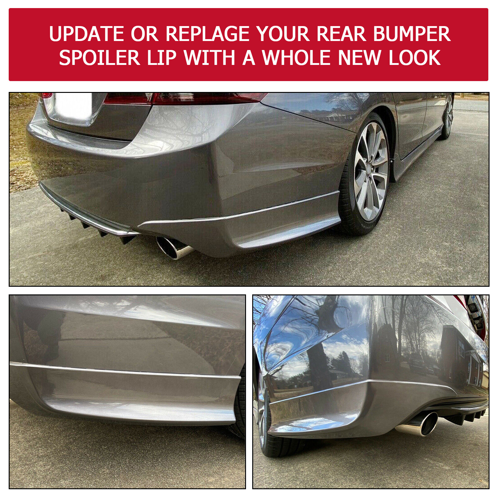 HECASA For 2013-15 Honda Accord 4-DR HFP-Style Black Rear Bumper Spoiler Lip 2pc