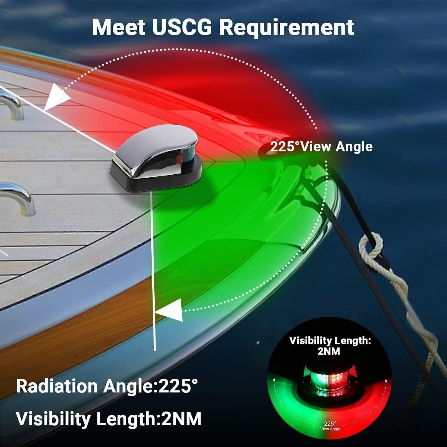 LED Bow Navigation Lights Marine Green And Red LED Navigation Light For Pontoon