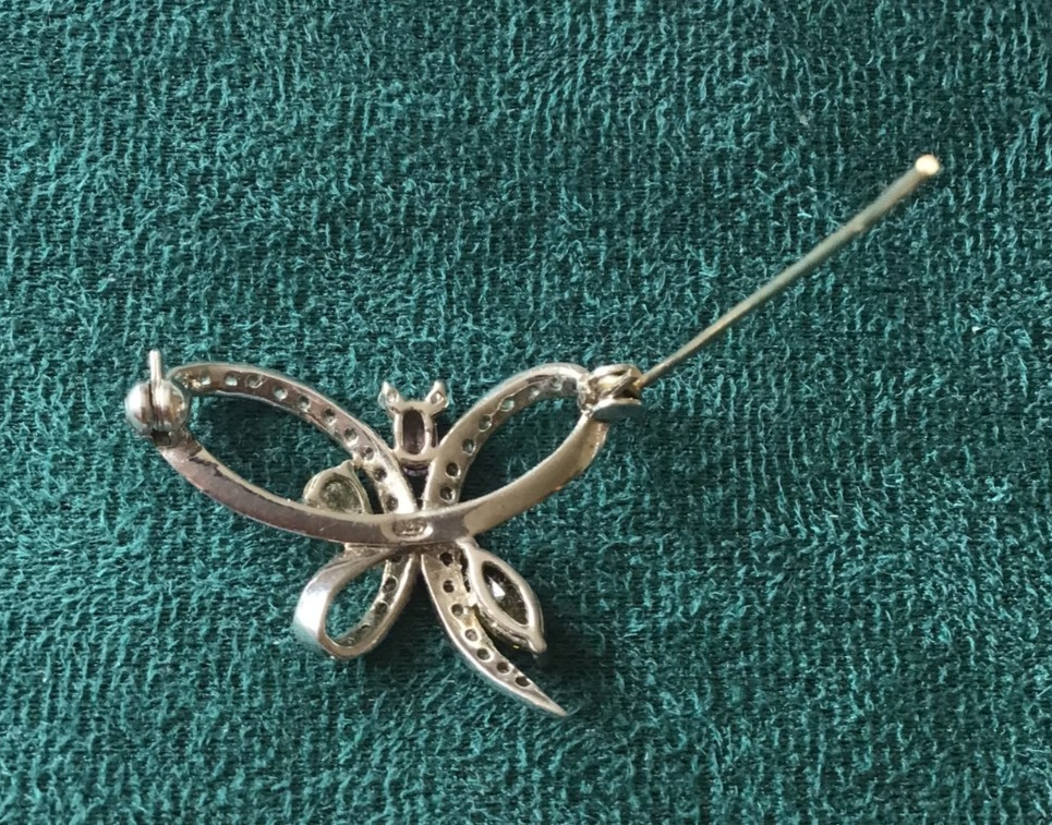 Sterling Silver 3-Gem (Peridot, Pink Tourmaline & Citrine) Butterfly Brooch