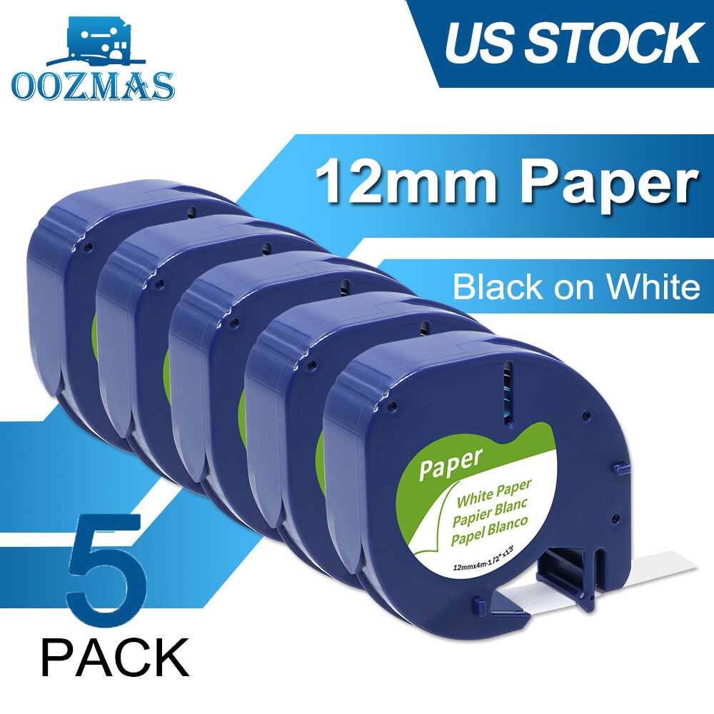 5PK Compatible DYMO LetraTag Refill 91330 White Paper Tape 12mm LT-100H 1/2