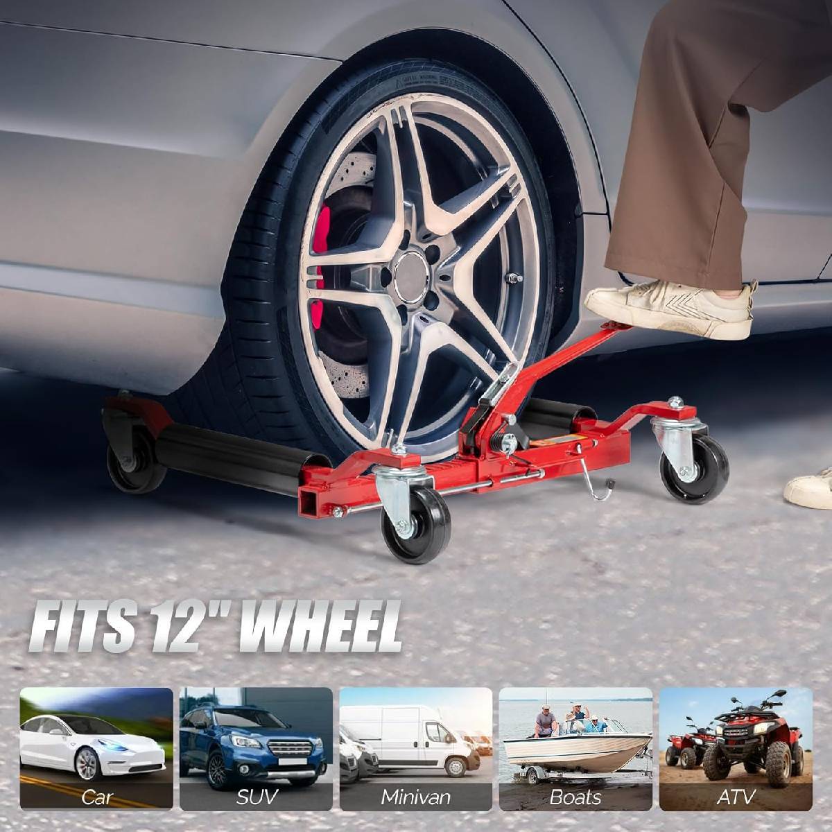 Car Wheel Dolly Jack Set, 1500-lbs, 12" Ratchet, 2 Pieces for Repair Purple