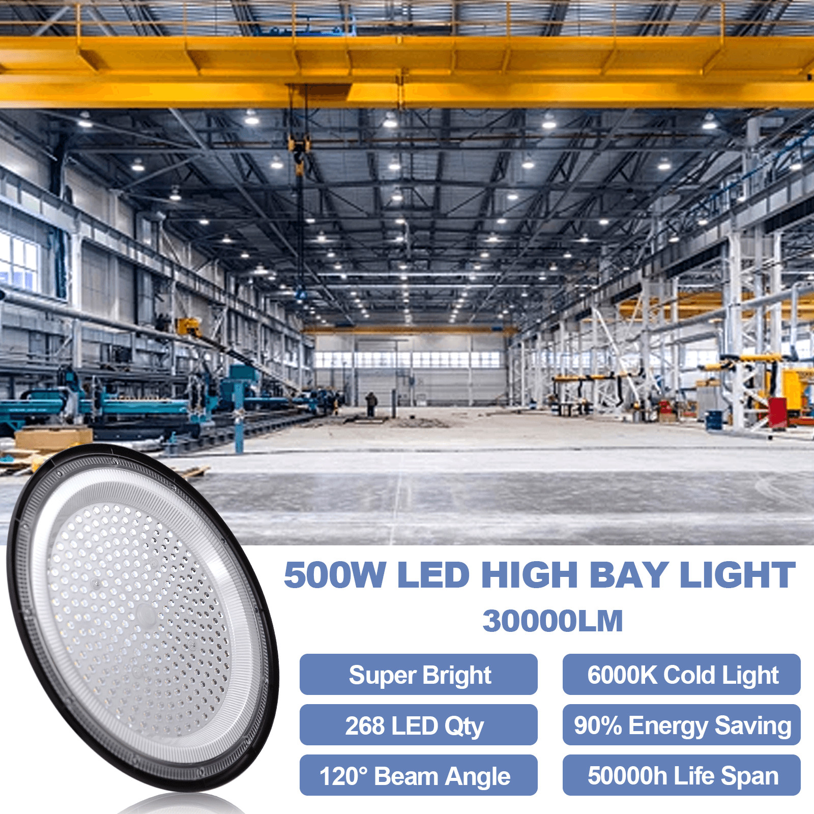500W Super Bright Warehouse LED UFO High Bay Lights Factory Shop GYM Light Lamp