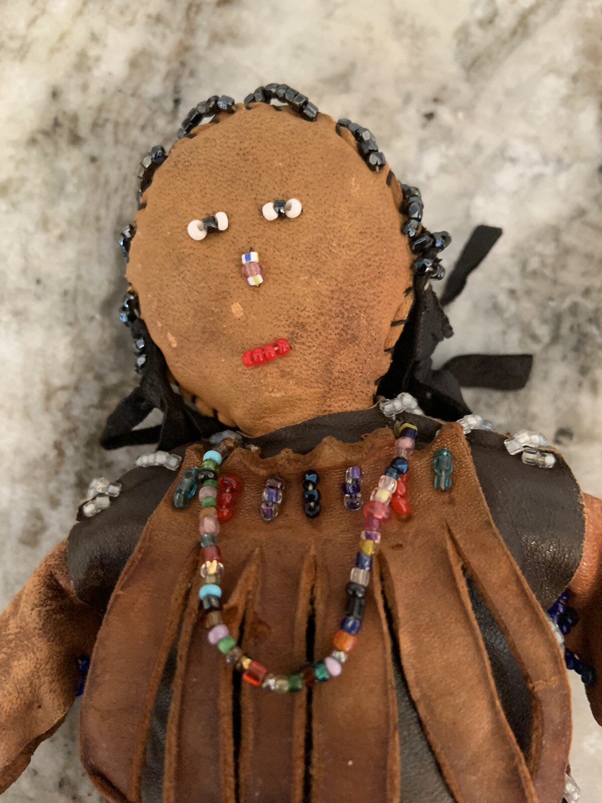 1900-1920 AMERICAN NAVAJO INDIAN HANDMADE 7-1/2” RAG DOLL DEERSKIN + BEADWORK