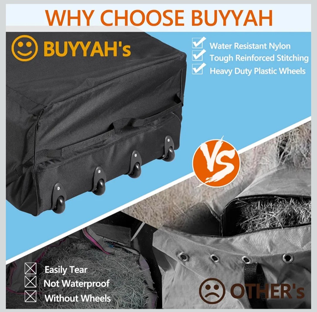 2 Pack Waterproof Rolling Hay Bale Bag, 4 Heavy Duty Wheels 46” x 23” x 16”