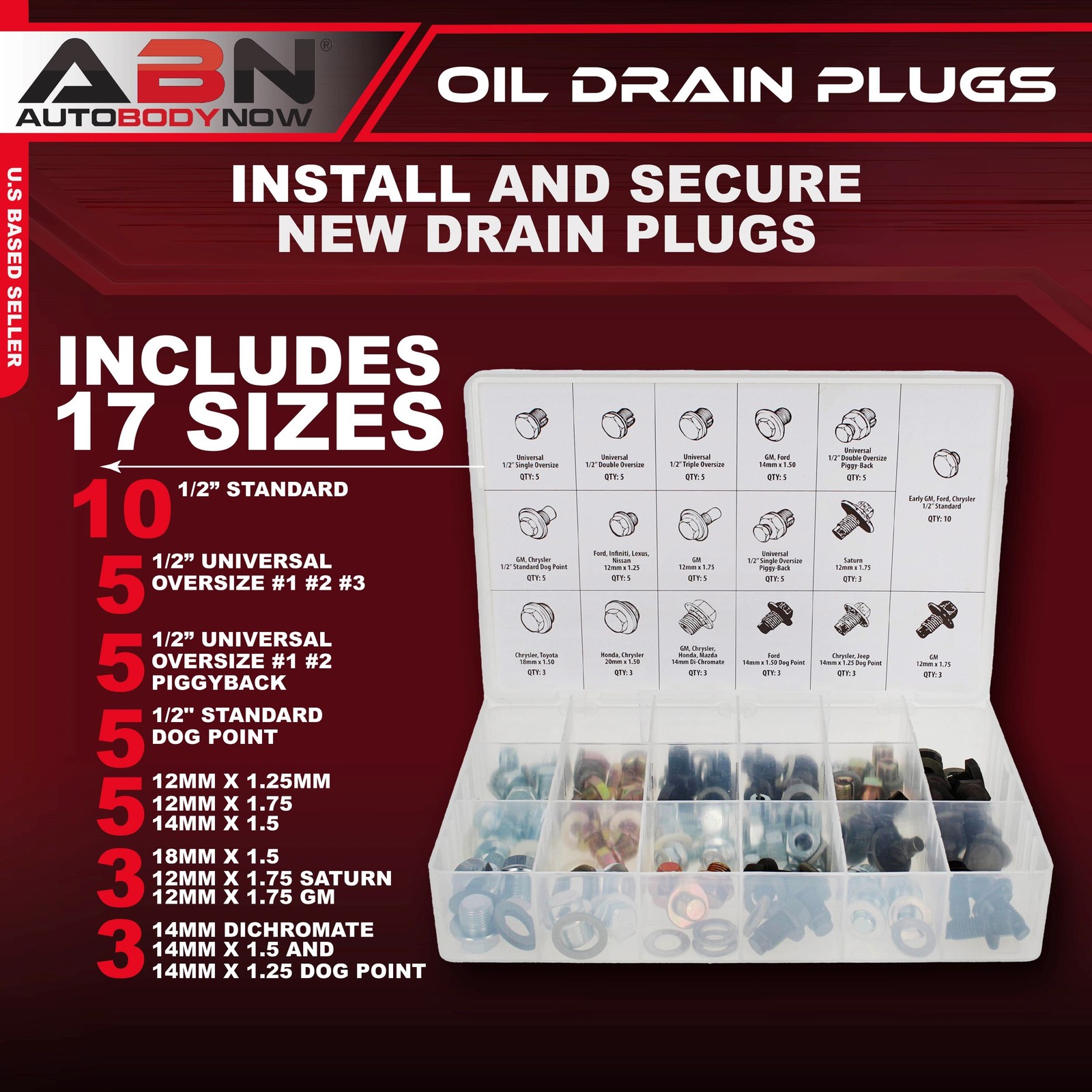ABN Oil Drain Plug 76-Piece SAE & Metric Plugs & Washer Gasket Assortment Set