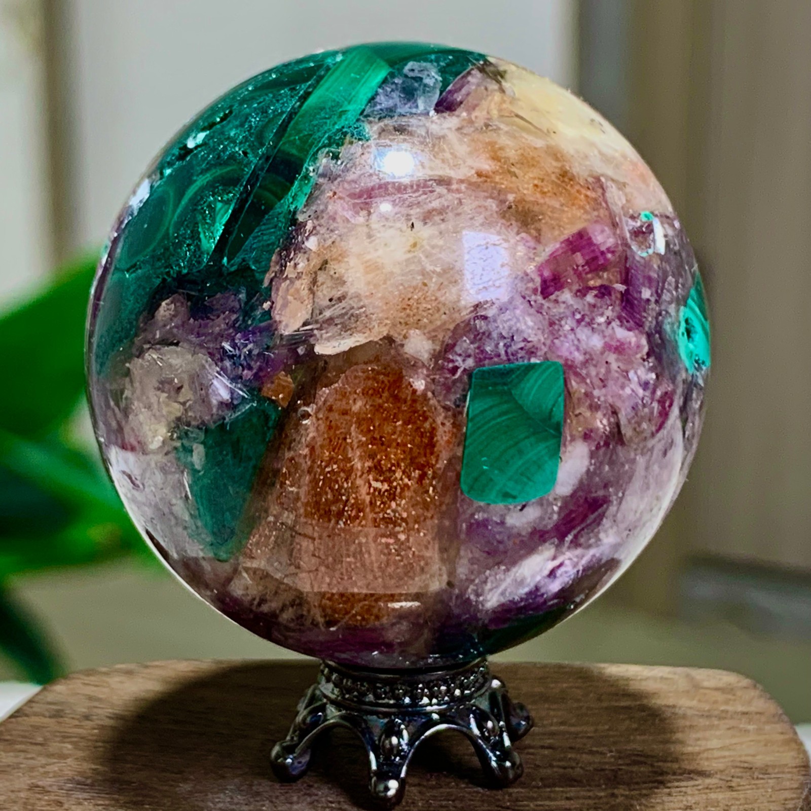 92G Newly discovered rare malachite purple mica symbiotic sphere restoration