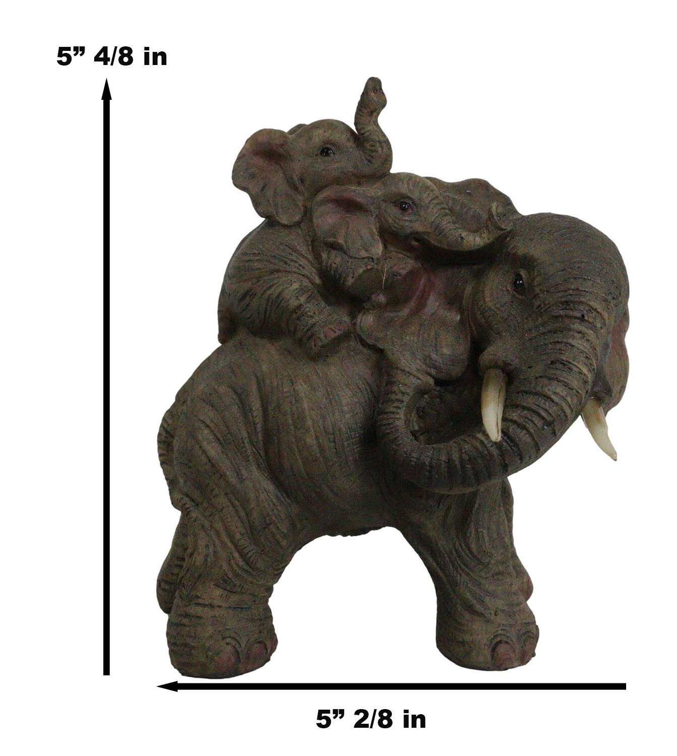 Small Wildlife Elephant Father And 2 Calves On Piggyback Playing Statue 5.25"H