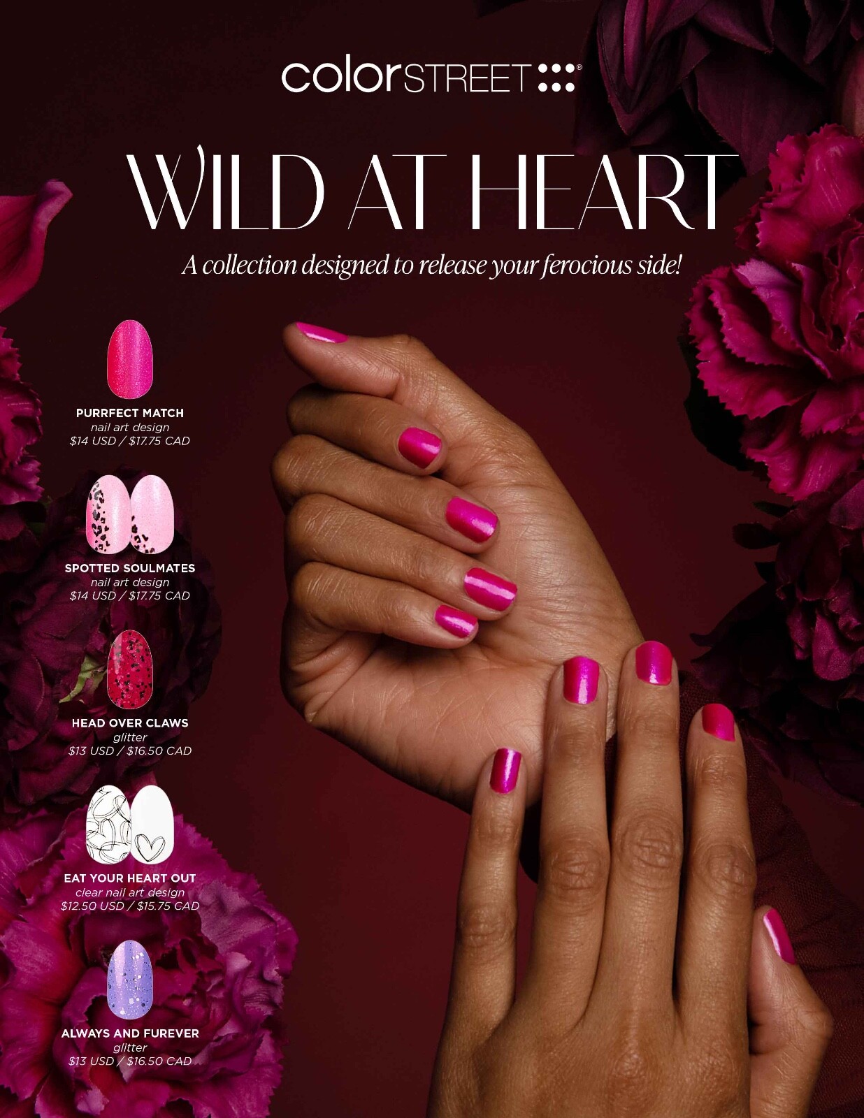 ❤️🦄 *COLOR STREET* Red Pinks Silver glitter valentine heart nail strips NEW HTF