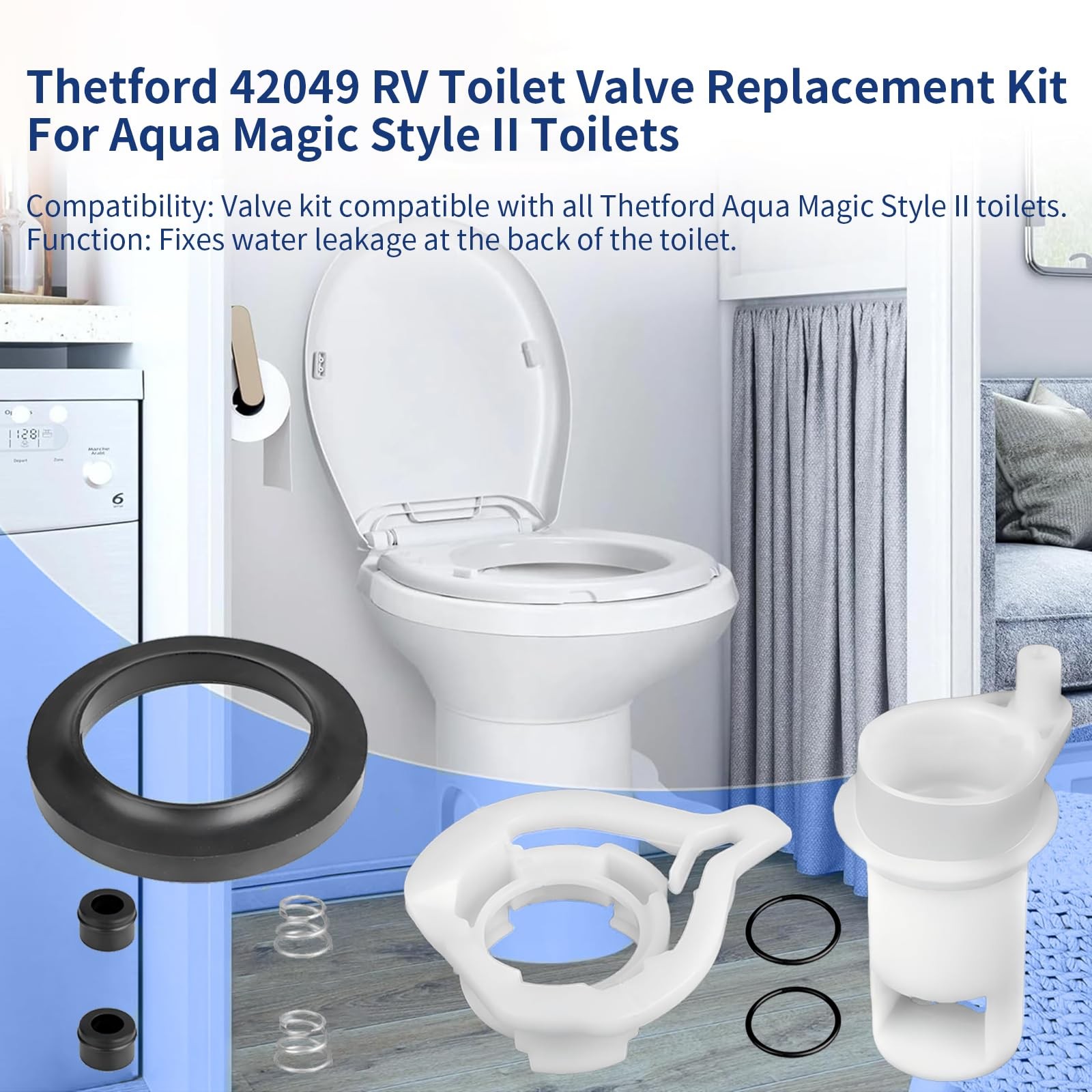 RILDWO 42049 RV Toilet Flush Water Valve Replacement Kit,for Thetford white