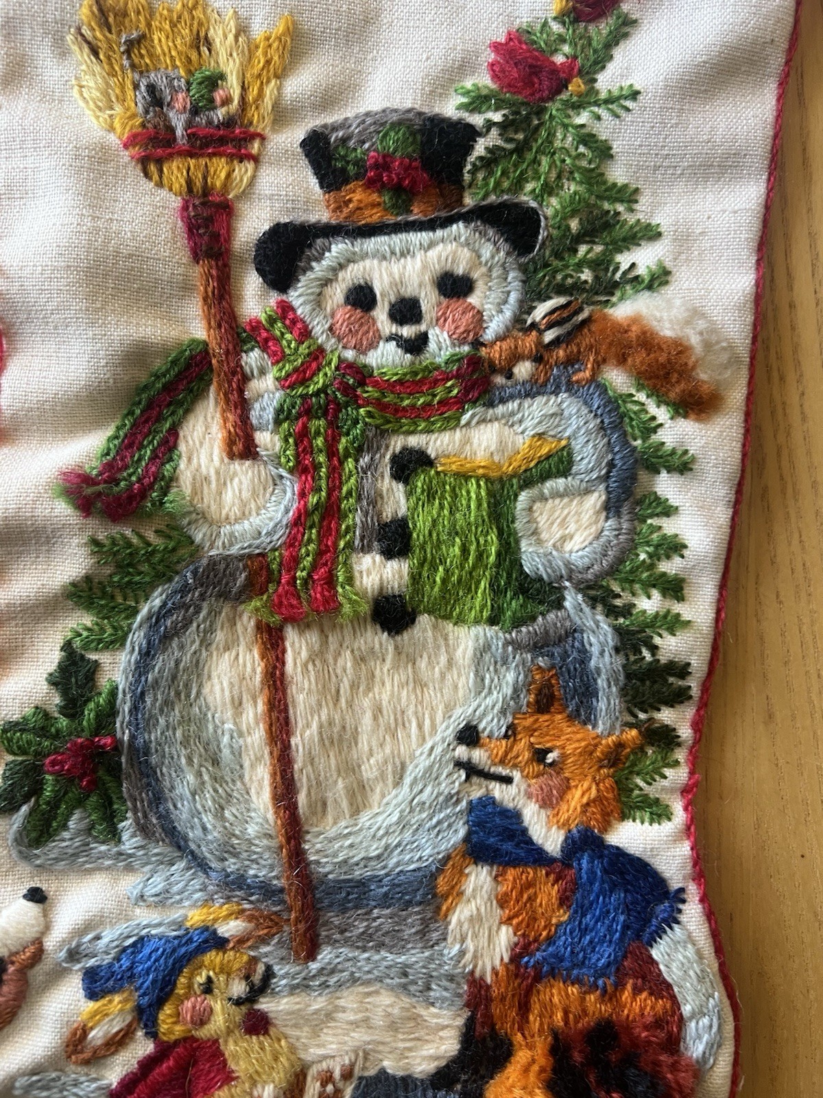 Vtg Christmas Stocking Crewel Friends Of The Snowman Sunset Stitch 1982 MIRJA