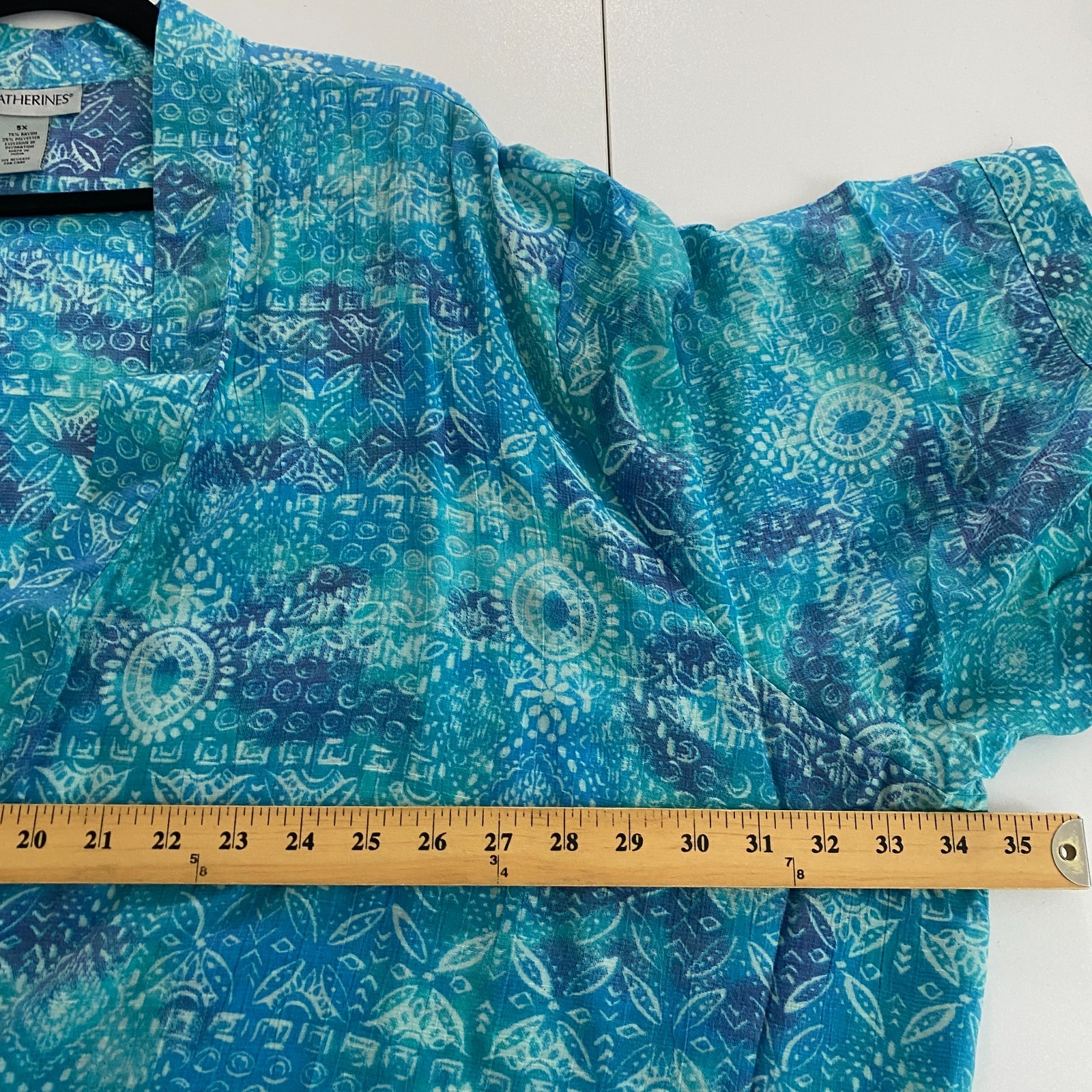 Catherines Open Front Kimono Cardigan Size 5X Blue Turquoise 3/4 Sleeves