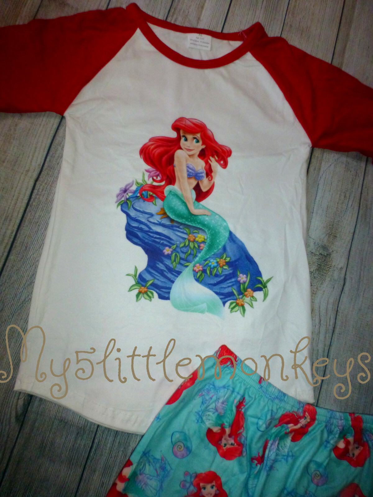 NEW Ariel Little Mermaid Ruffle Sleeve Shirt & Bell Pants Boutique Outfit Set