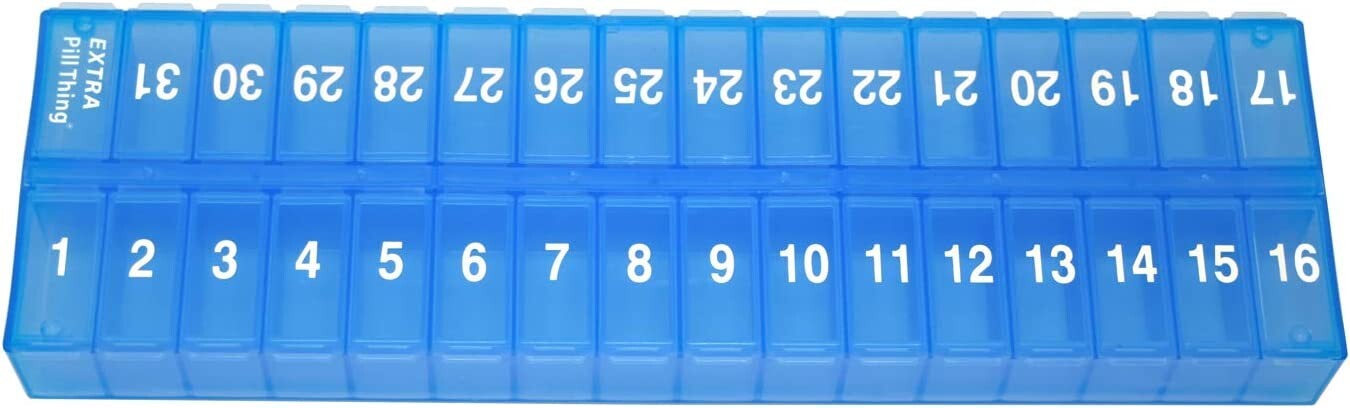 Blue Once-a Day Monthly Pill Organizer Removable Lid for Easy Loading