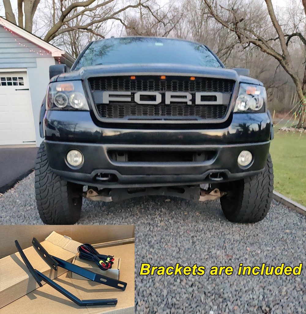 Front Grille For 2004-2008 Ford F150 Raptor Style W/3LEDs W/Letters Matte Black