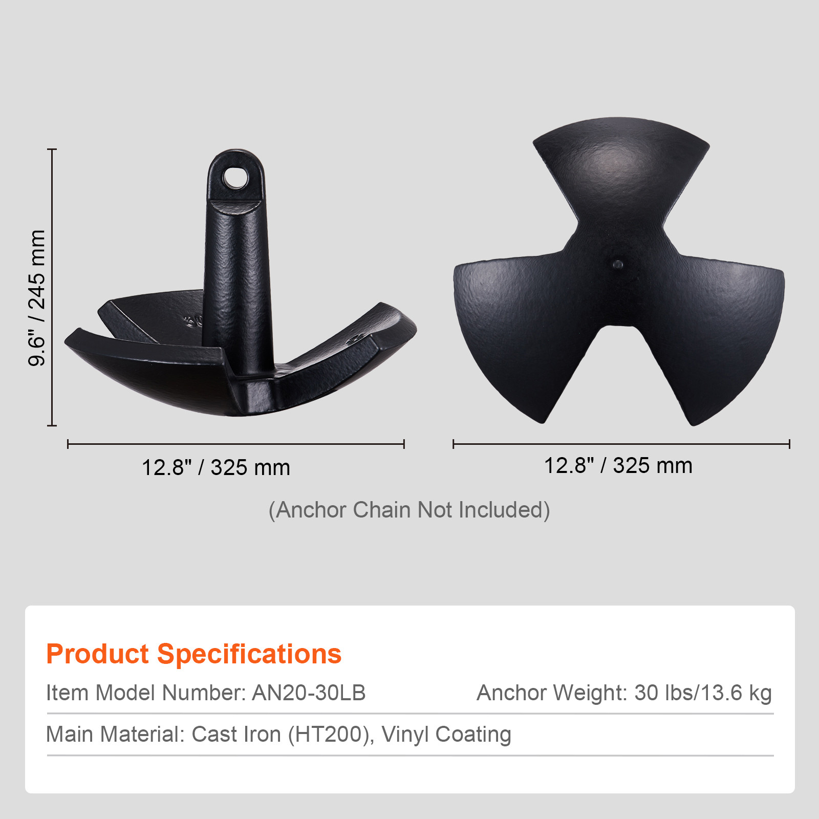 River Anchor 30LB Boat Anchor Cast Iron Black Vinyl-Coated Mushroom Anchor