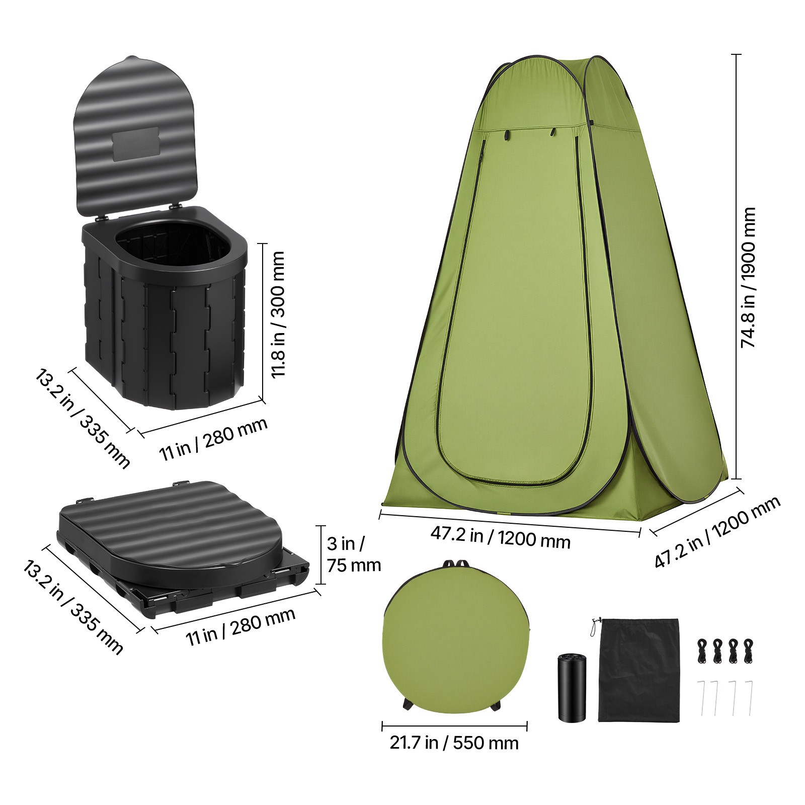 Uimoso Portable Folding Outdoor Camping Toilet Tent for Travel, Supports 330 lbs