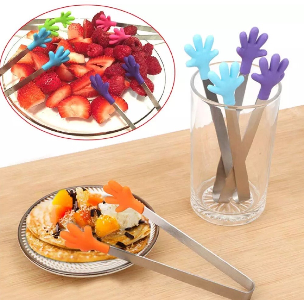 4 Pcs 5Inch Silicone Mini Tongs Set - Hand Shape, Kid-Friendly Sugar Cube Tongs