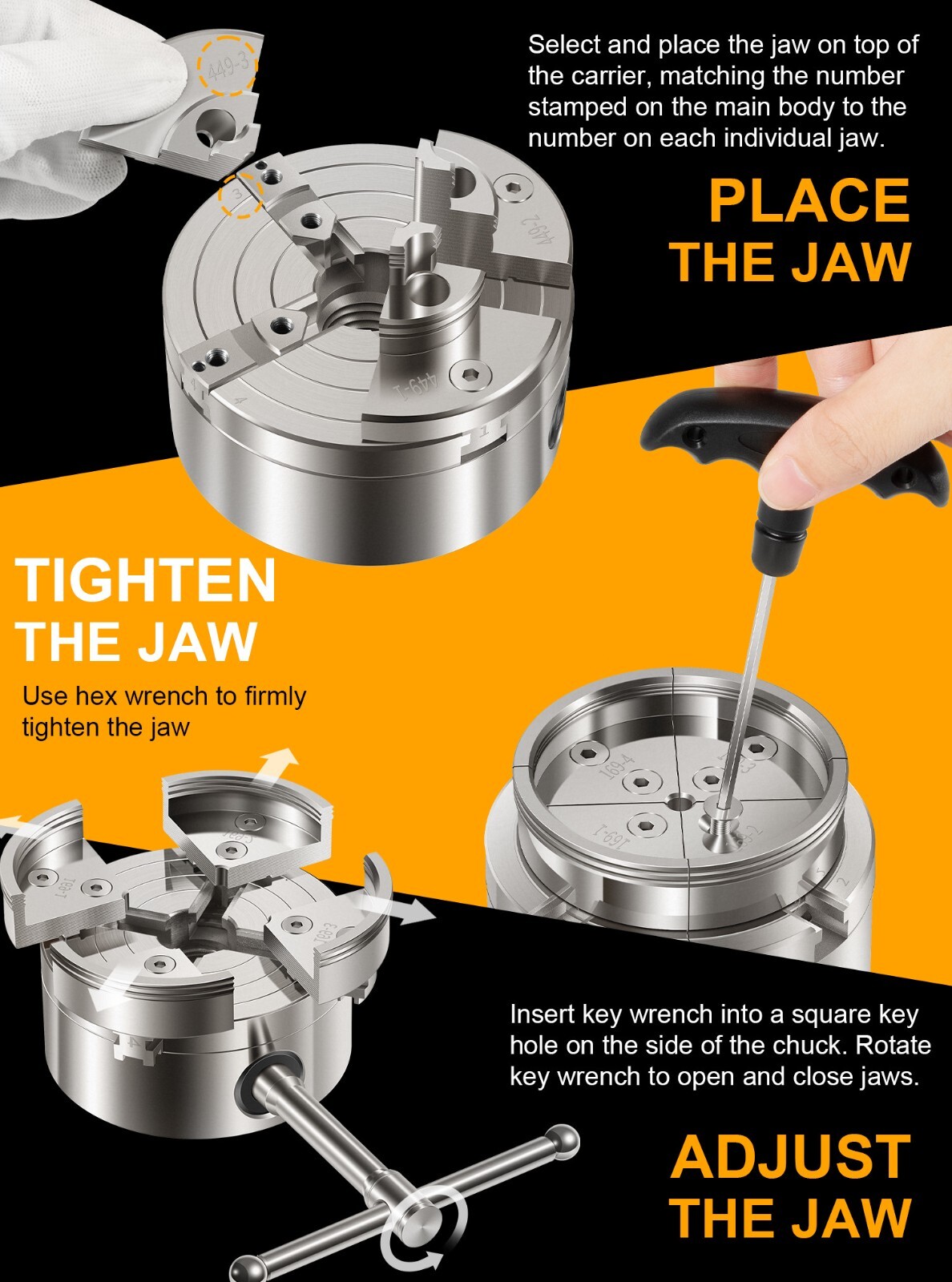 4 Inch Wood Lathe Chuck Set 1" x 8 tpi, Self Centering 4 Jaw Wood Turning Chuck