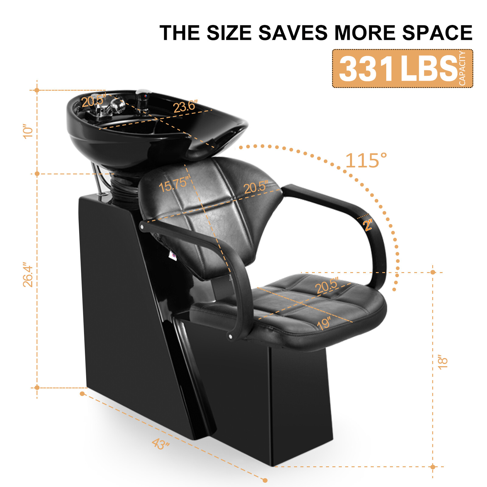 Pro Barber Backwash Unit Ceramic Shampoo Bowl Washing Sink Beauty Salon Station