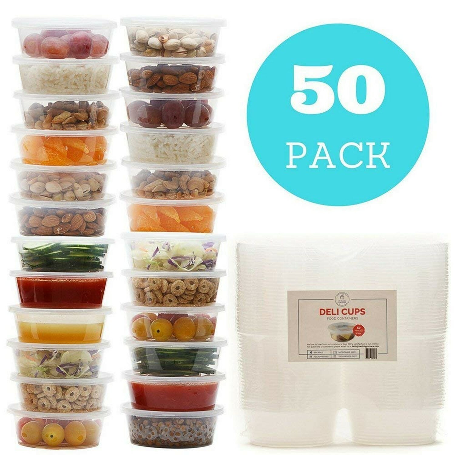 Healthy Packers 8 oz Plastic Food Storage Containers with Lids - (50 pack)