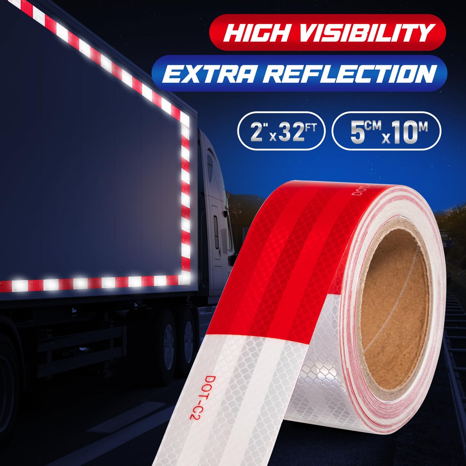 Spurtar Trailer Reflective Tape Outdoor 2"x32ft(5cmx10m), 2"x 32 Ft