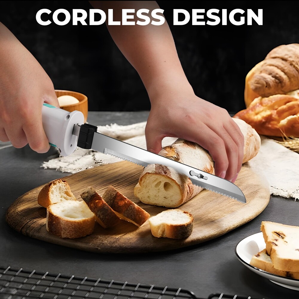 HAUSHOF 8V Cordless Electric Knife Set Meat Cutter Stainless Steel Blades w/Case