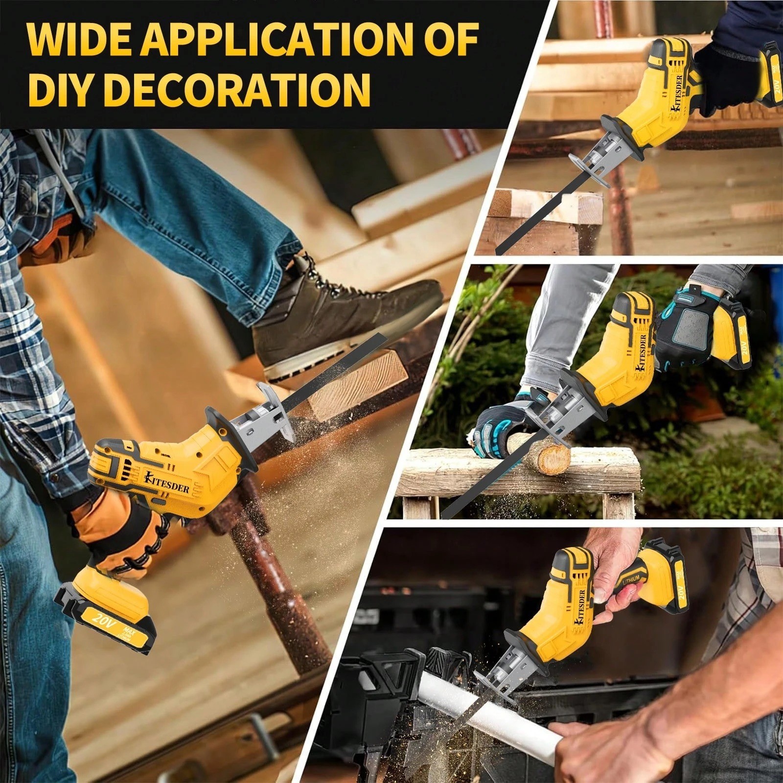 Lithium-Ion Reciprocating Saw Handheld Electric Wood Metal Cutter + 100mm Depth