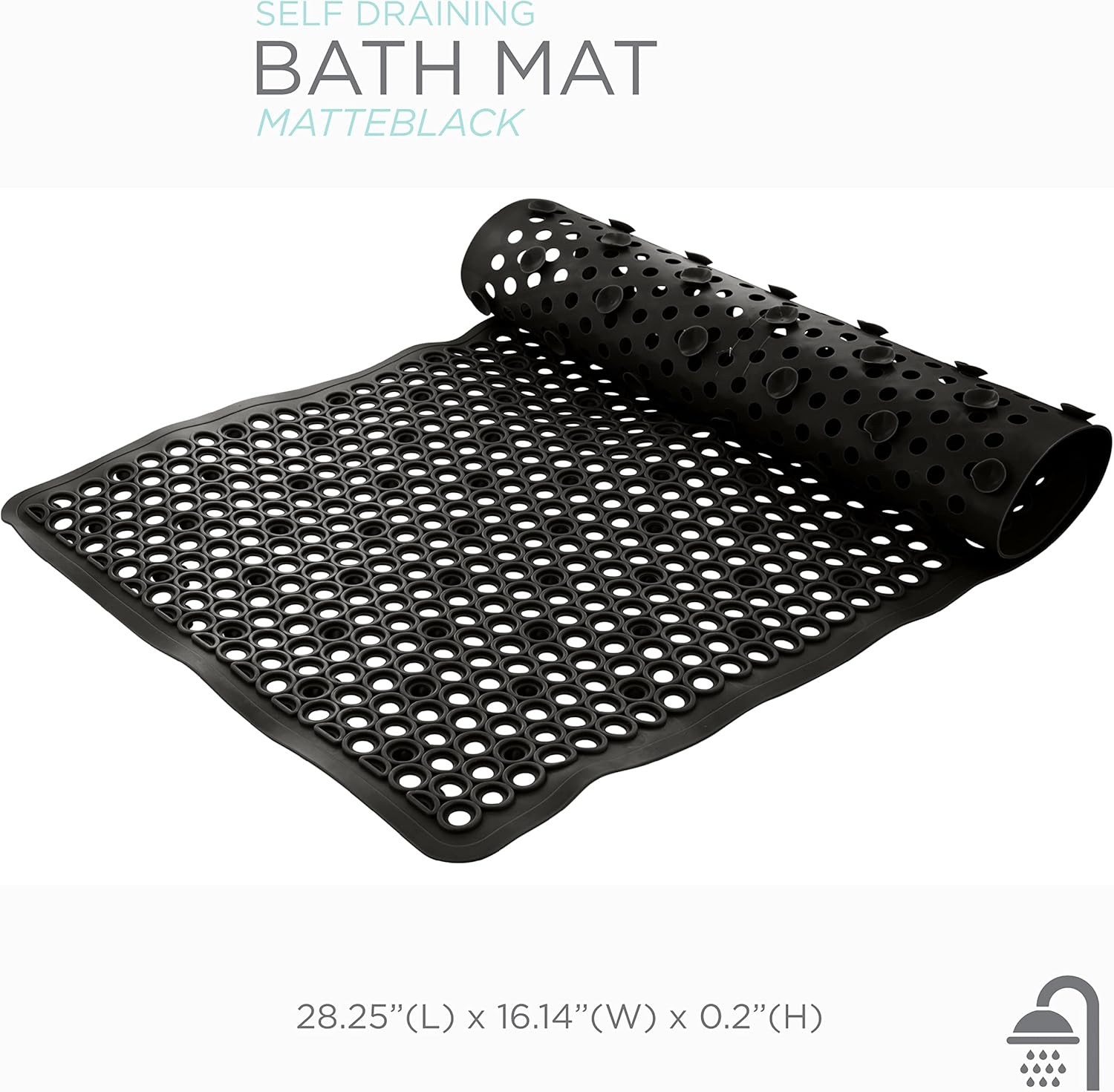 2 Pack Self-Draining Bath Mat, Anti-Slip Suction Cup Base PVC Bathtub Mat