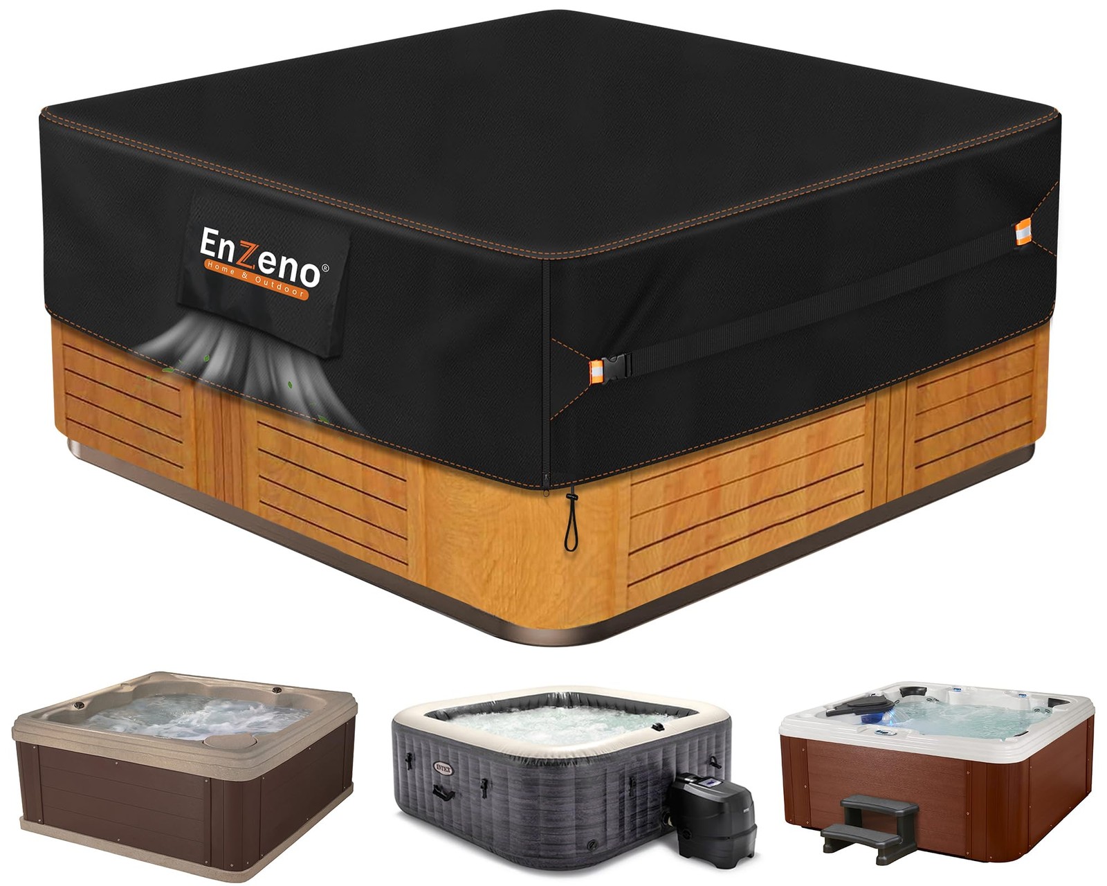 Enzeno Outdoor SPA Hot Tub Cover Waterproof Square 96 96x96inch, black