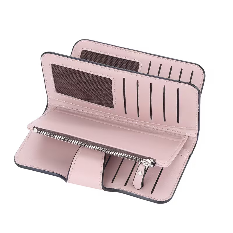 Women’s Long Trifold Wallet Large Capacity Organizer, Card Slots, Zipper Coin