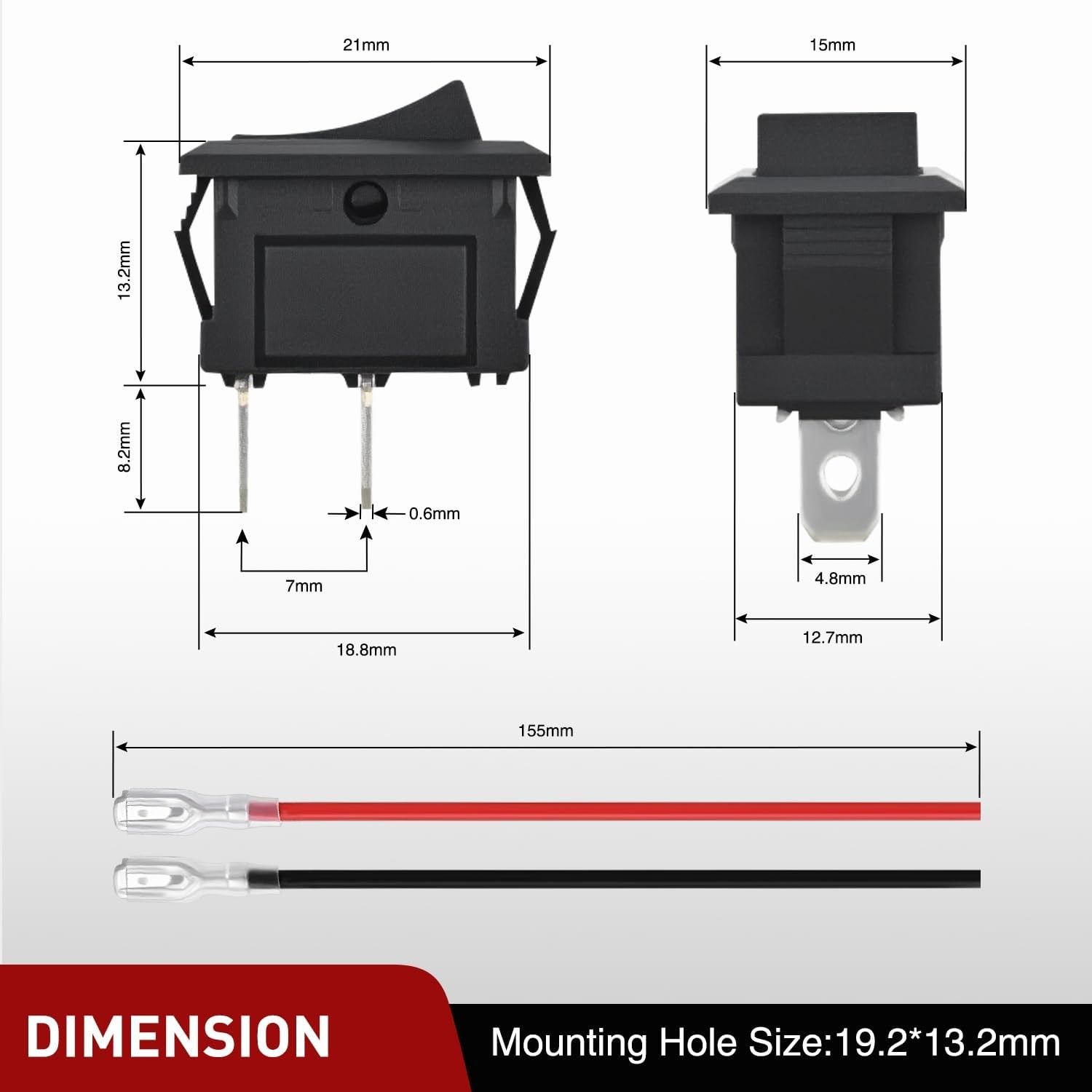 Nilight 10PCS Mini ON/Off Rocker Switch 2Pin SPST 12V 20A 125V 10A Toggle Switch