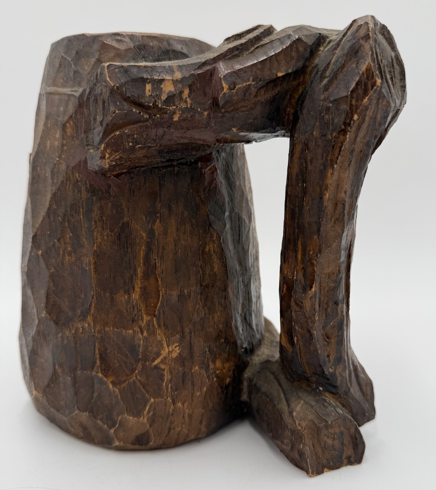 Hand Carved Wood Tankard Mug Lion Crest Rustic Medieval Decor