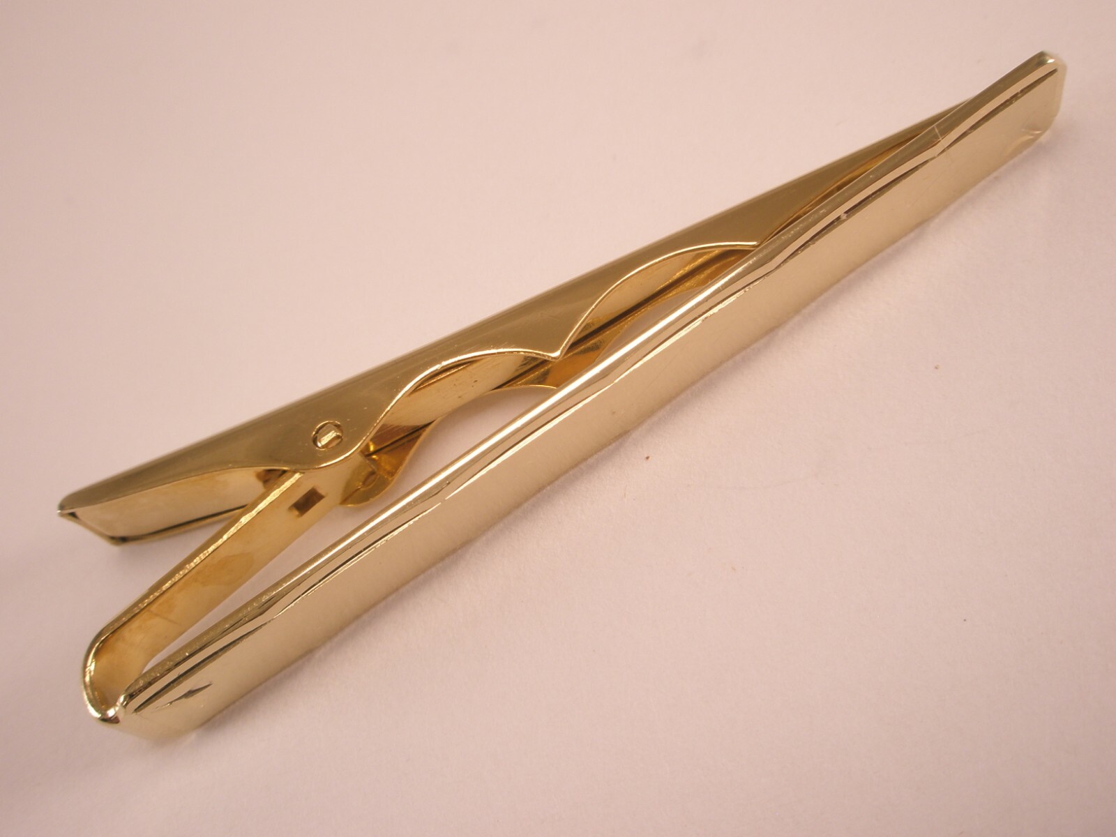 2-13/16" Thin Design Scalloped Edge Gold Tone Simple Vintage LARGE Tie Bar Clip