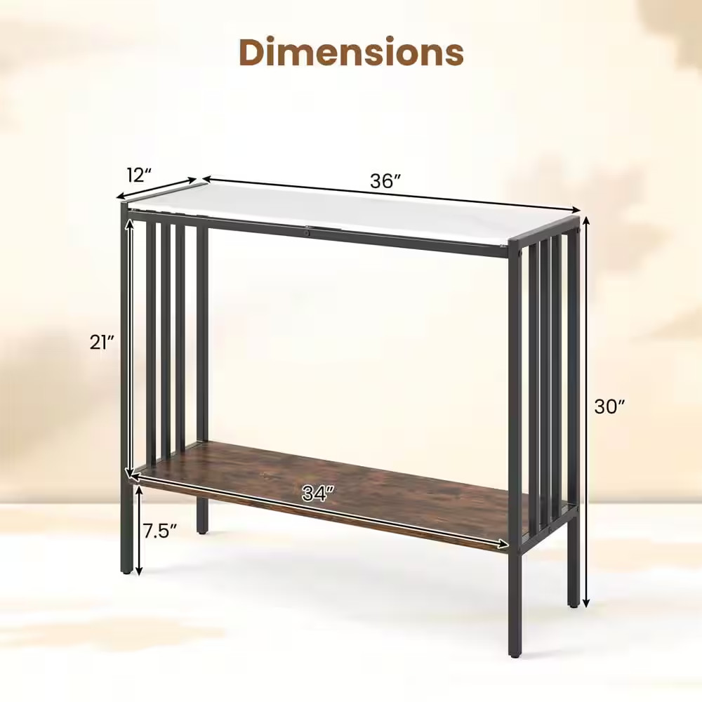 36 In. White Rectangle Sintered Stone Tabletop Console Table with Open Shelf for