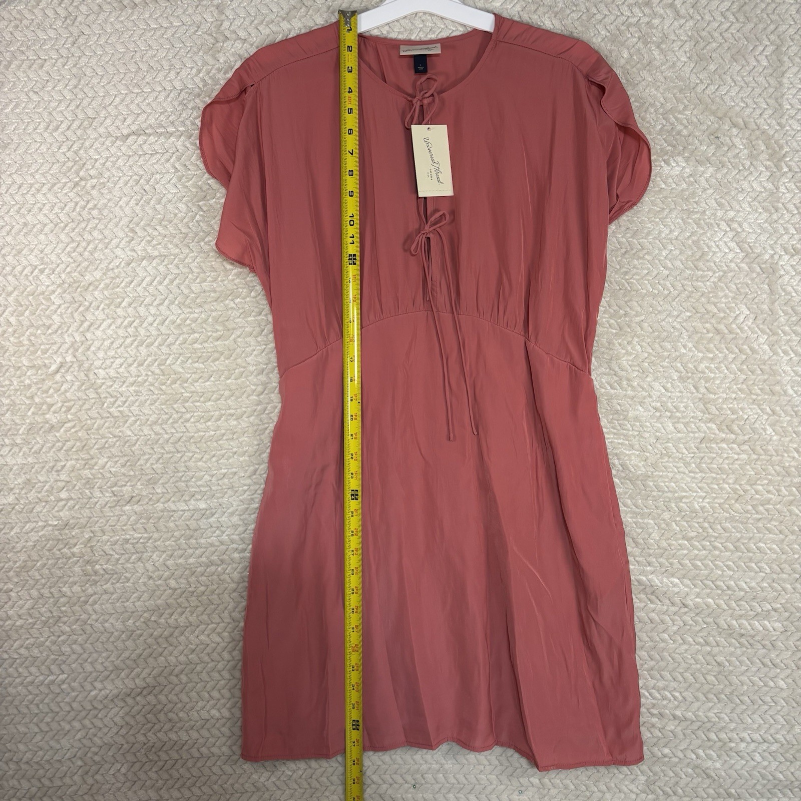 Universal Thread Dress Womens L Pink Tie Front Flutter Short Sleeve Mini