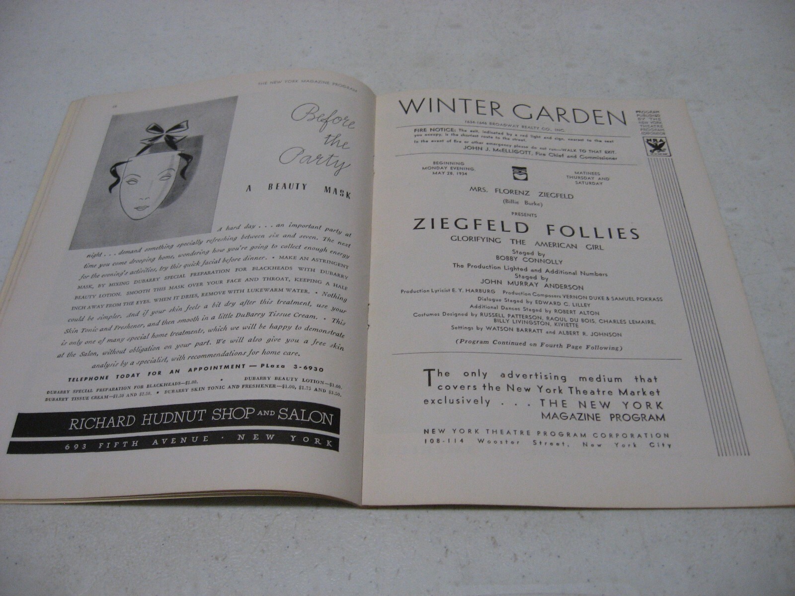1934 Winter Garden Theatre Playbill Ziegfeld Follies Glorifying American Girl
