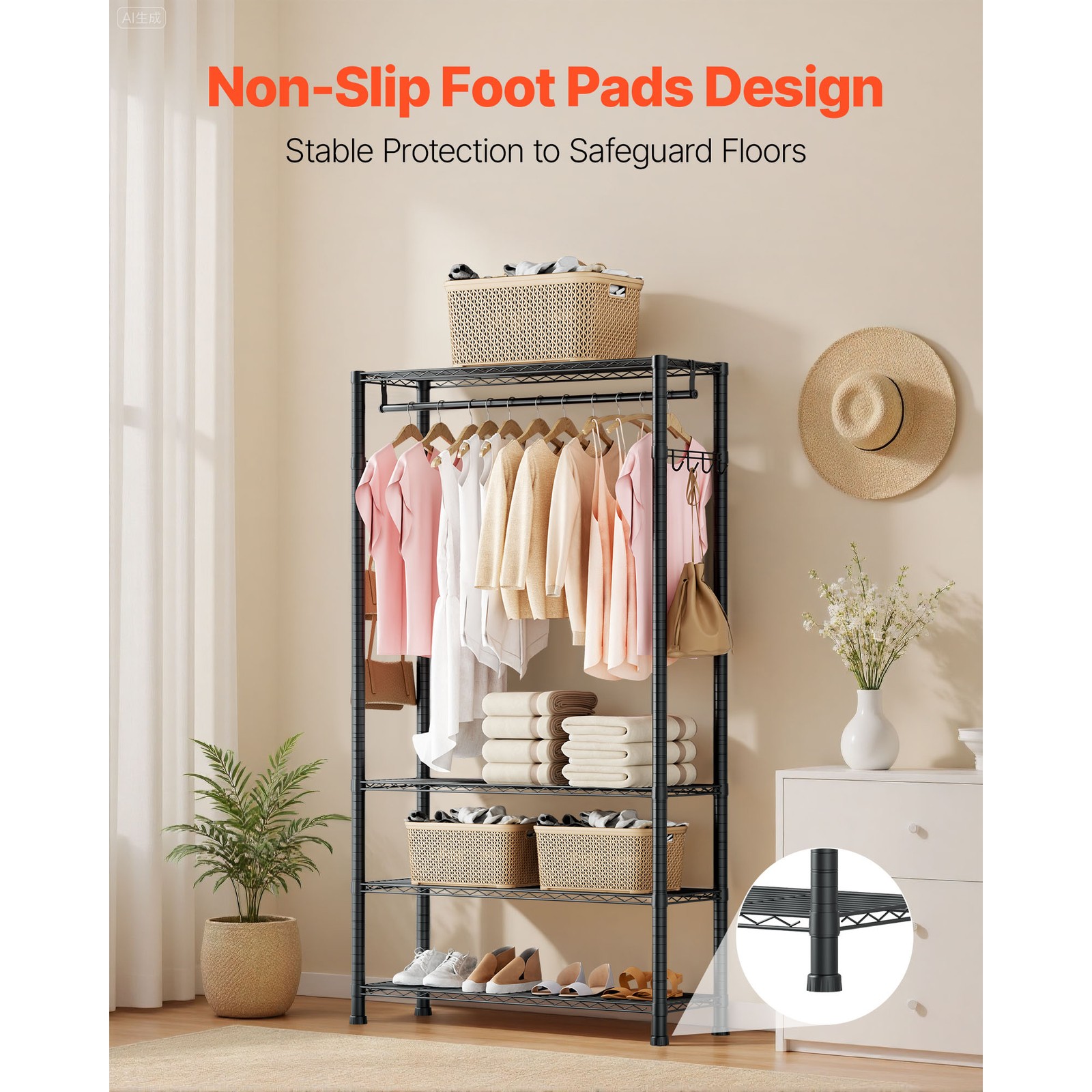 Uimoso 4-Tier Adjustable Height Garment and Closet Rack in Black