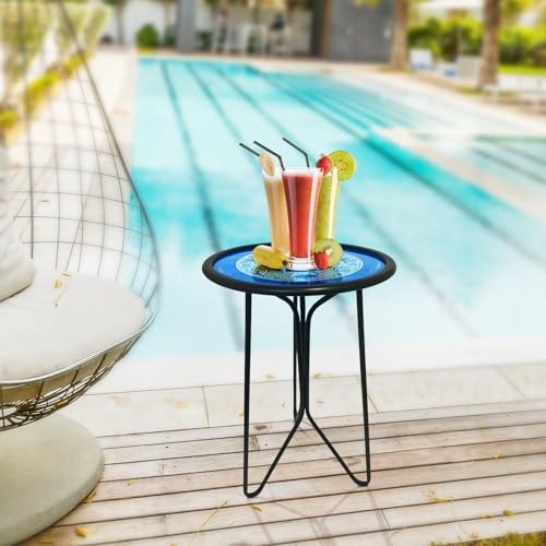 Outdoor Side Tables, 12" Weather Resistant Small Balcony Table Patio Side Blue