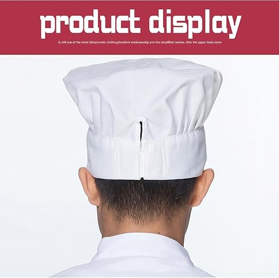 White Chef Hat for Men Women Adults,Elastic Band Adjustable Cotton Chefs Hat