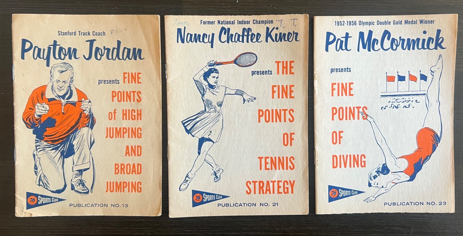 3 1958 Union Oil 76 Sports Club Fine Points. Pat McCormick Payton Jordan Nancy