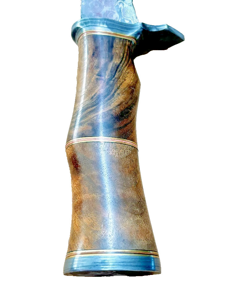 Damascus Blade 11" Bowie Knife with Leather Sheath Wood Handle Knives