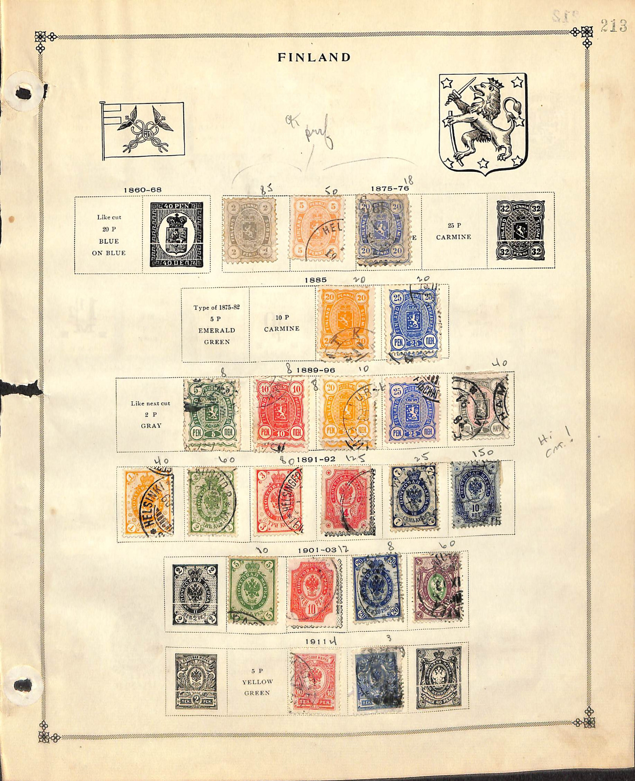 Finland Stamp Collection on 2 Scott International Pages, 1860-1926 (EE)