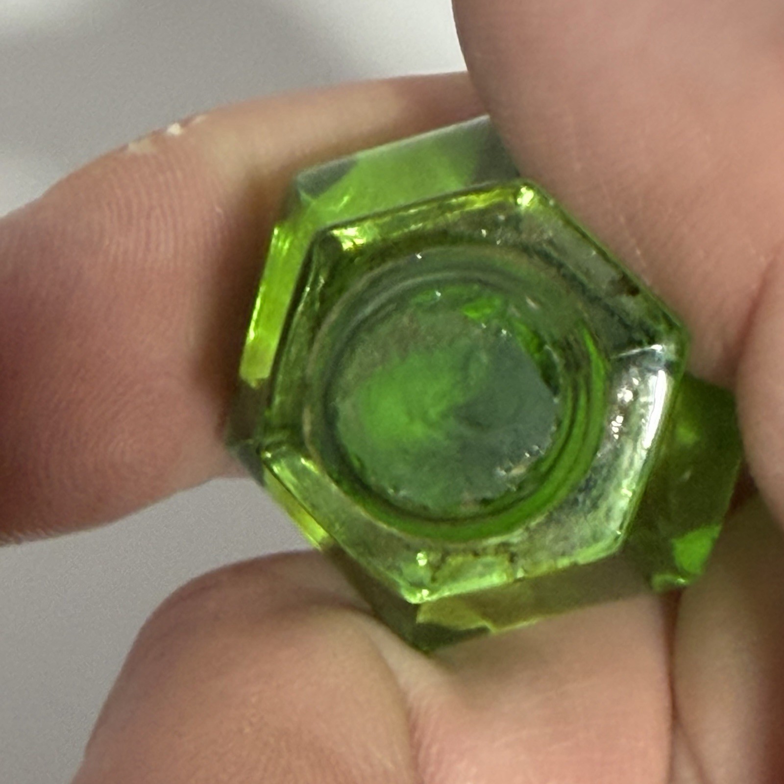 One Green 1” Uranium Vaseline / glowing Glass Knob Dresser Pull Small Hexagon