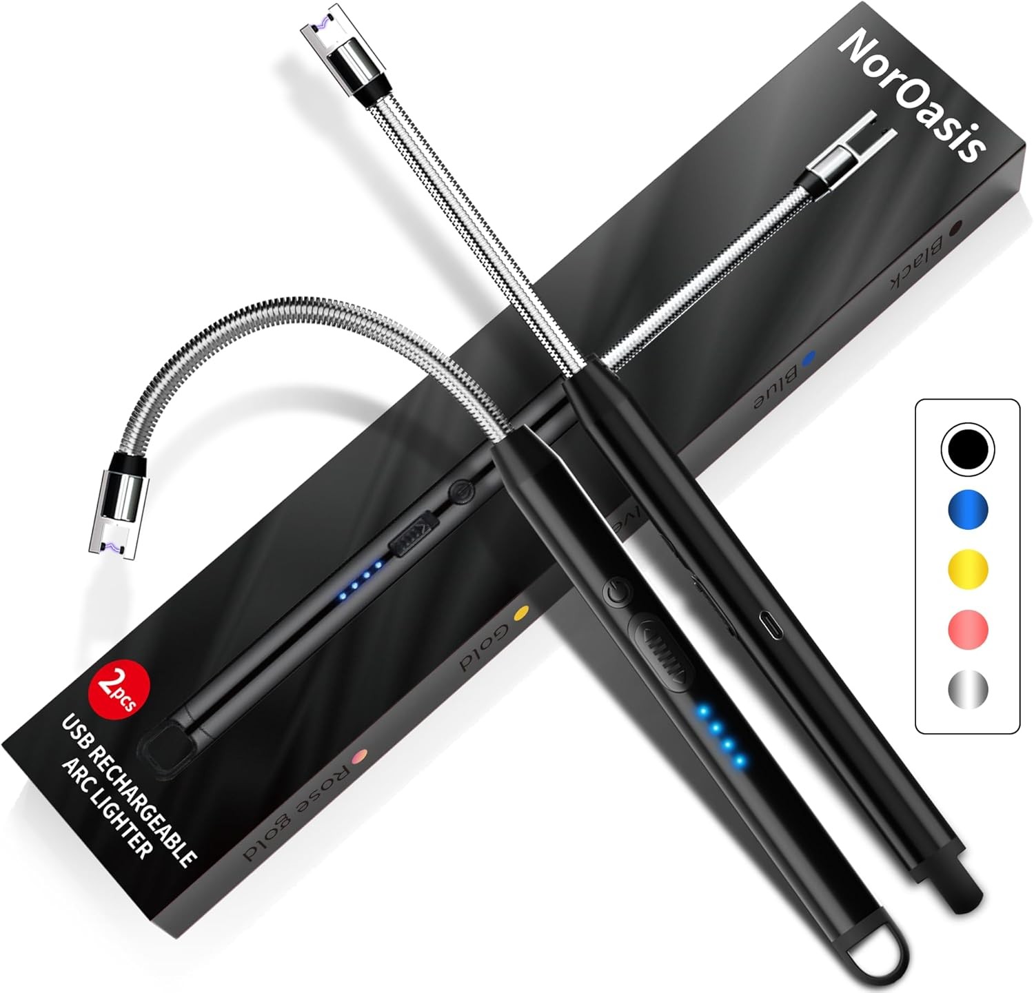 2-Pack Rechargeable Electric Candle Lighters, Flameless Windproof Long Lighter w